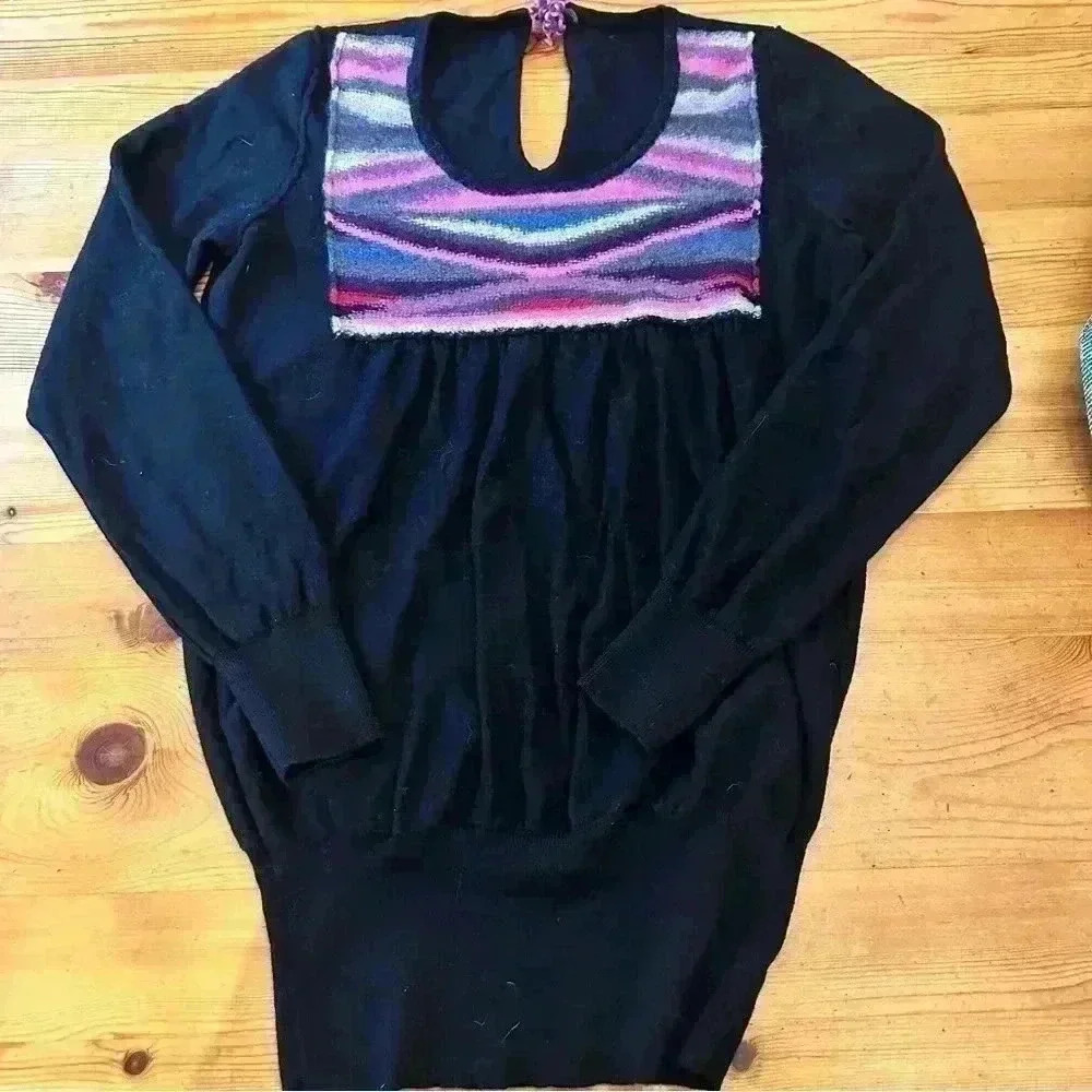 Boho sweater long sleeve women M black